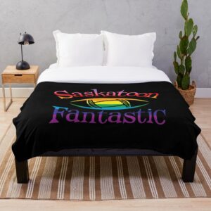 Saskatoon Fantastic Logo Throw Blanket in Pride Colours