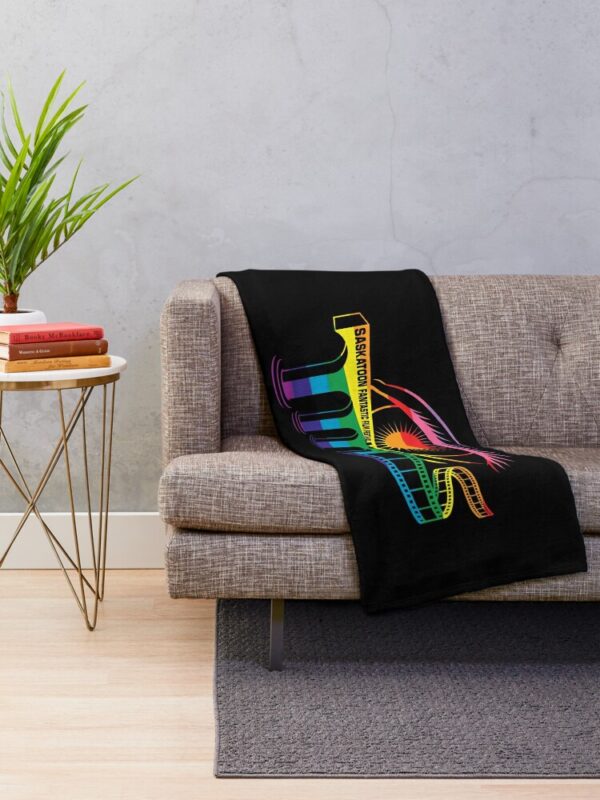 Saskatoon Fantastic Old School Logo Throw Blanket in Pride Colours - Image 3